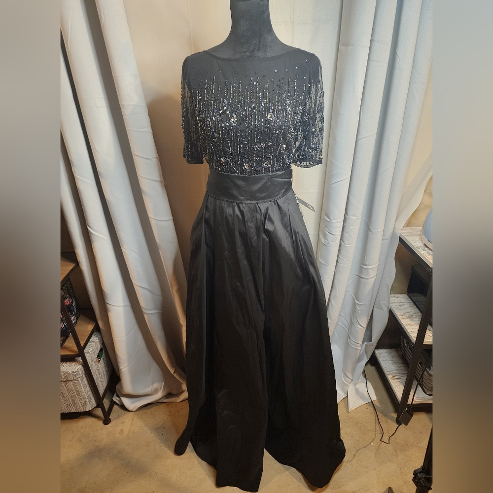 Adrianna Papell Illusion And Sequin Top With Full Skirt Gown